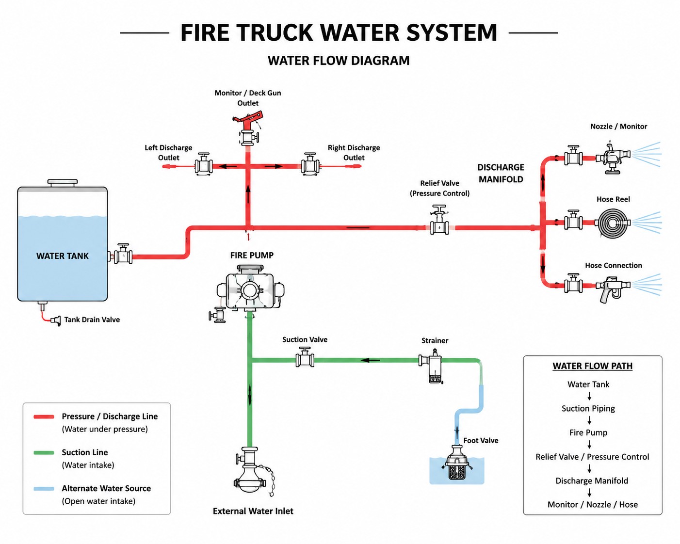 Fire truck water system working principle diagram 