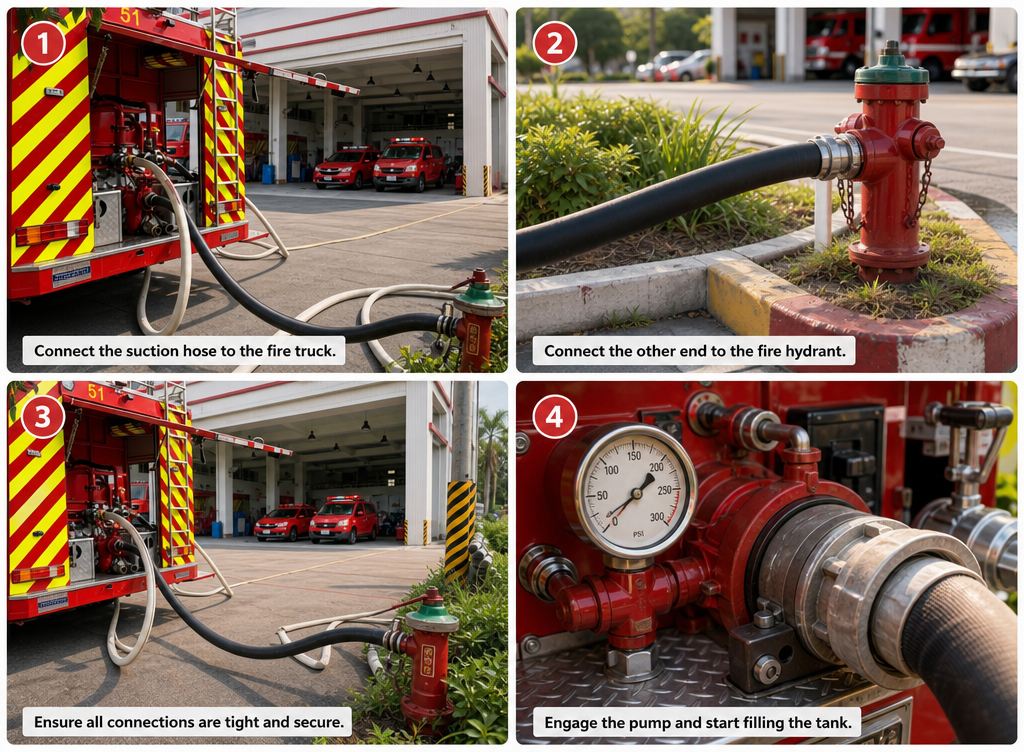 how to fill a fire truck water tank from a hydrant